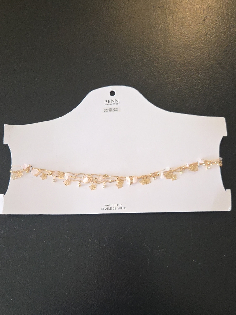 Penningtons gold-tone charm waist chain with white beads
